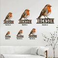 Robin metal sign size guide showing six available square dimensions from 8 by 8 to 24 by 24 inches