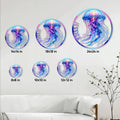 Jellyfish metal sign size guide showing available round sizes from 8 by 8 to 24 by 24 inches