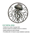 Jellyfish metal sign feature graphic showing the circular ocean design and decorative curling tentacles