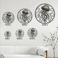 Jellyfish metal wall sign size guide showing available round sizes from 8 by 8 to 24 by 24 inches