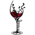 Ornate wine glass metal sign with flowing black details and deep red wine artwork