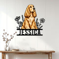 English Cocker Spaniel wall sign displayed above a console table in a bright home entryway