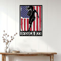 Rugby wall decor displayed on a light wood-paneled wall above a console table