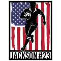 Patriotic rugby metal sign featuring a running player silhouette holding a rugby ball