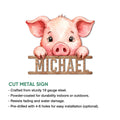 Pig cut-metal sign feature graphic showing the playful watercolor artwork and sign construction