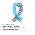 Close product view of a blue diabetes awareness ribbon metal sign