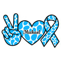 Custom diabetes awareness metal sign with blue ribbon, heart, and hand peace sign design