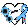 Diabetes awareness metal sign with a blue ribbon, heart outline, and sunflower design