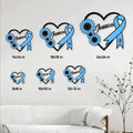 Diabetes awareness metal sign size guide showing multiple square dimensions for wall display