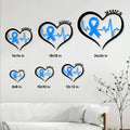Diabetes awareness metal sign size guide showing heart-shaped designs in six available dimensions