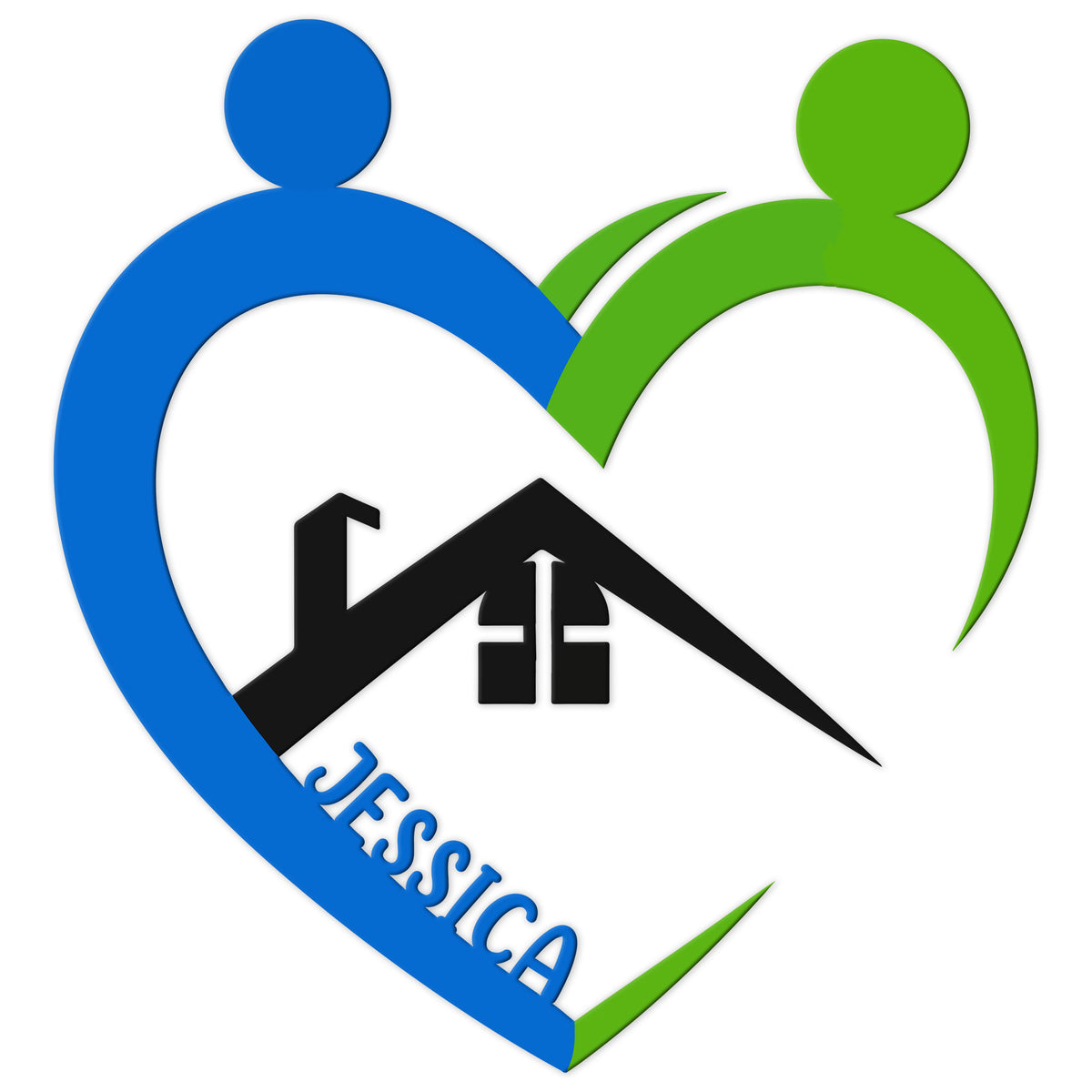 Custom caregiver metal sign with two figures forming a heart around a home and care symbol