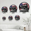 Railroad metal sign size guide showing locomotive designs in 8, 10, 12, 14, 18, and 24 inch options