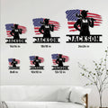 Plumber metal sign size guide showing multiple square size options styled in a bright living room