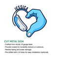 Cut metal sign feature graphic showing a heart-shaped sign language hand design