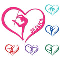 Heart-shaped baton twirling metal sign artwork with a dynamic performer silhouette and multiple color examples