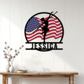 Patriotic baton twirling wall sign displayed in a bright home entryway
