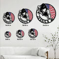 Billiards metal sign size guide showing circular options from 8 by 8 inches to 24 by 24 inches