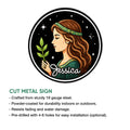 Zodiac metal sign feature graphic showing a celestial portrait design and cut metal sign details