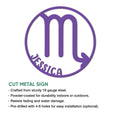 Purple Virgo zodiac symbol metal sign with a clean circular design for astrology-inspired wall decor