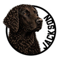 Curly-Coated Retriever portrait metal sign with a detailed curly coat and circular frame