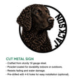 Curly-Coated Retriever metal sign feature infographic showing the cut sign design and display use