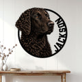 Curly-Coated Retriever metal wall sign displayed on a light paneled wall above a console table