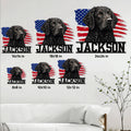 Curly-Coated Retriever metal sign size guide showing multiple square size options in a living room setting