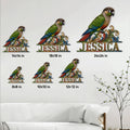 Conure metal sign size guide showing options from 8 by 8 inches to 24 by 24 inches