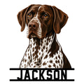German Shorthaired Pointer metal sign with a detailed liver-and-white dog portrait and bold framing