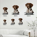 German Shorthaired Pointer metal sign size guide showing available square dimensions from 8 to 24 inches