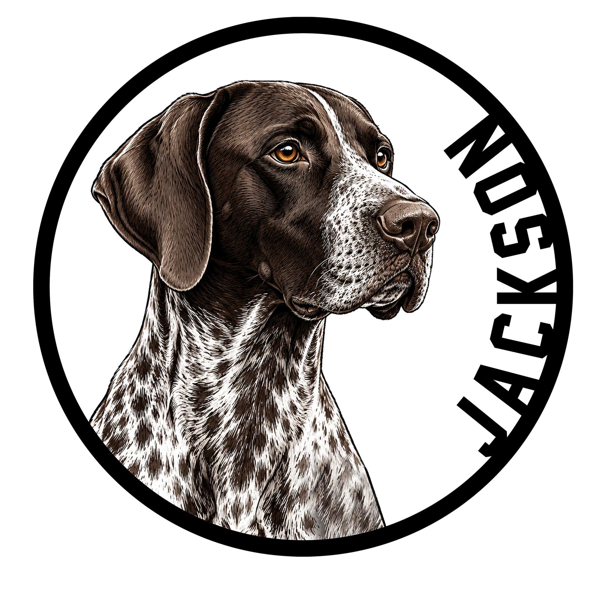 German Shorthaired Pointer metal sign featuring a detailed circular dog portrait