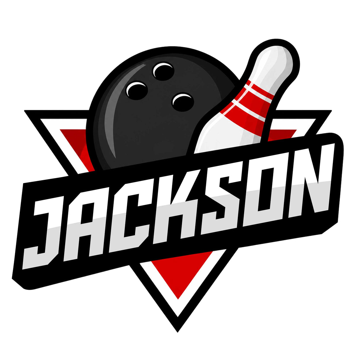 Bowling metal sign featuring a black bowling ball, red-and-white pin, and bold sports badge design