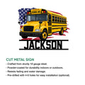 School bus metal sign feature graphic showing the bus artwork and cut-metal sign presentation