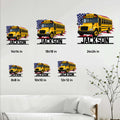 School bus metal sign size guide showing available square sizes from 8 by 8 to 24 by 24 inches