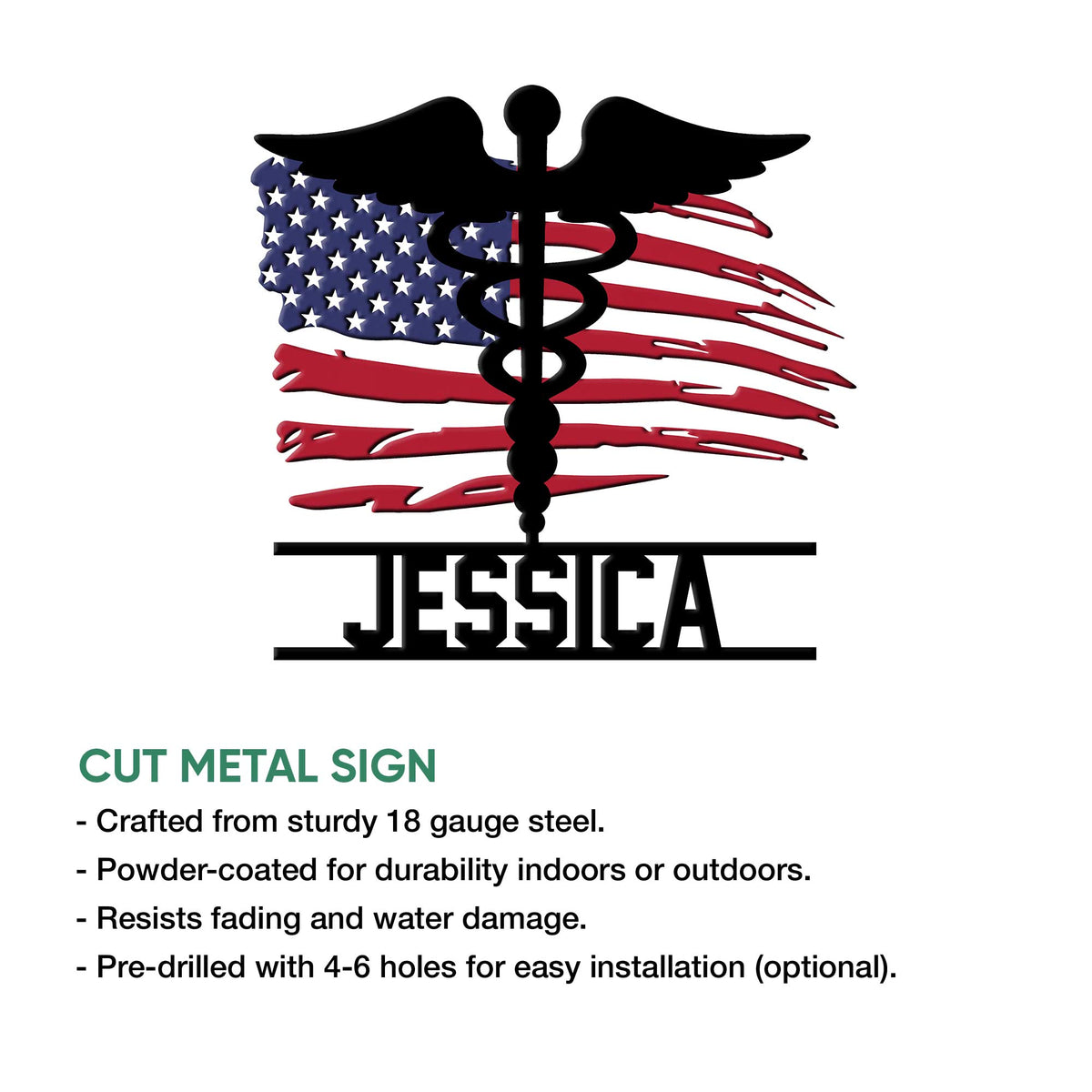 Paramedic metal sign product feature showing the patriotic medical emblem design and available size options