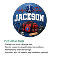 Cut metal paramedic sign with EMS artwork, shown alongside information about construction, finish, and installation