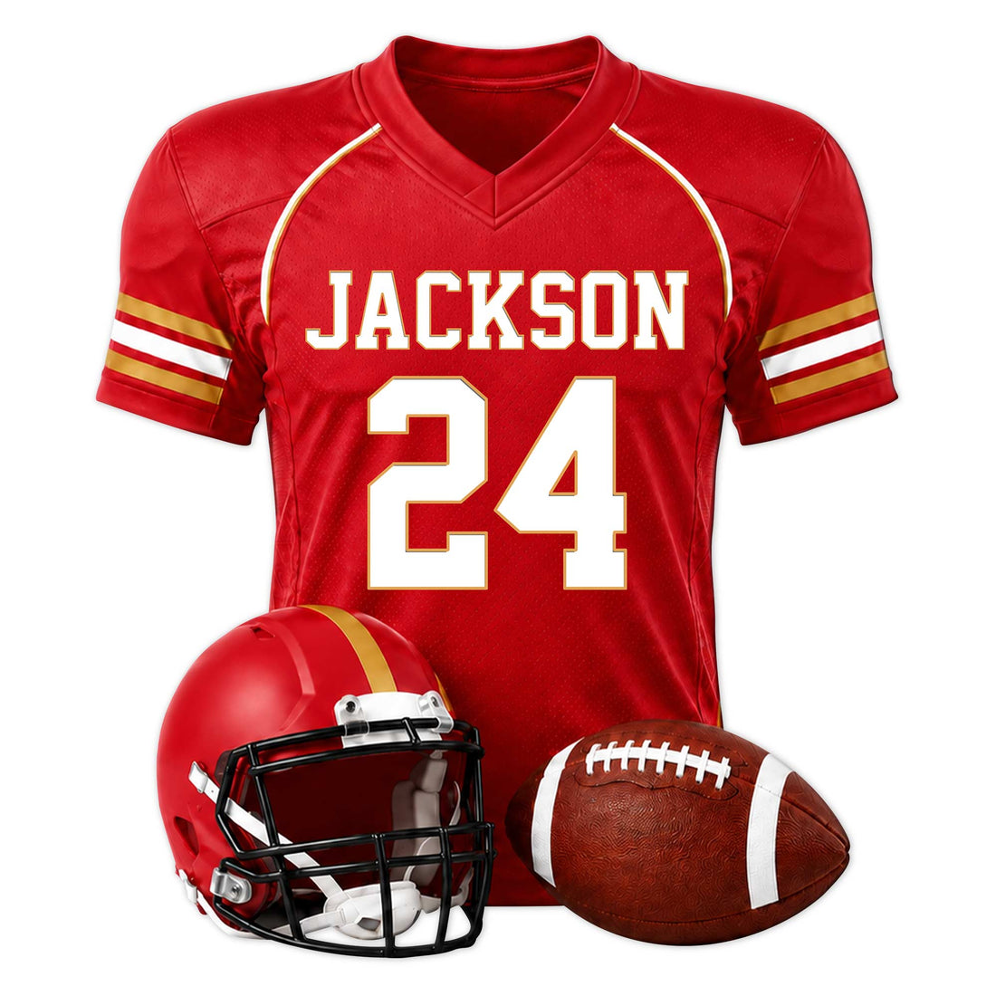 Custom football jersey metal sign with a helmet and football for sports-themed wall decor