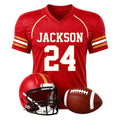Custom football jersey metal sign with a helmet and football for sports-themed wall decor