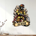 Firefighter wall sign displayed on a white paneled wall as bold home decor