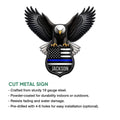 Bald eagle police metal sign with a thin blue line American flag shield design