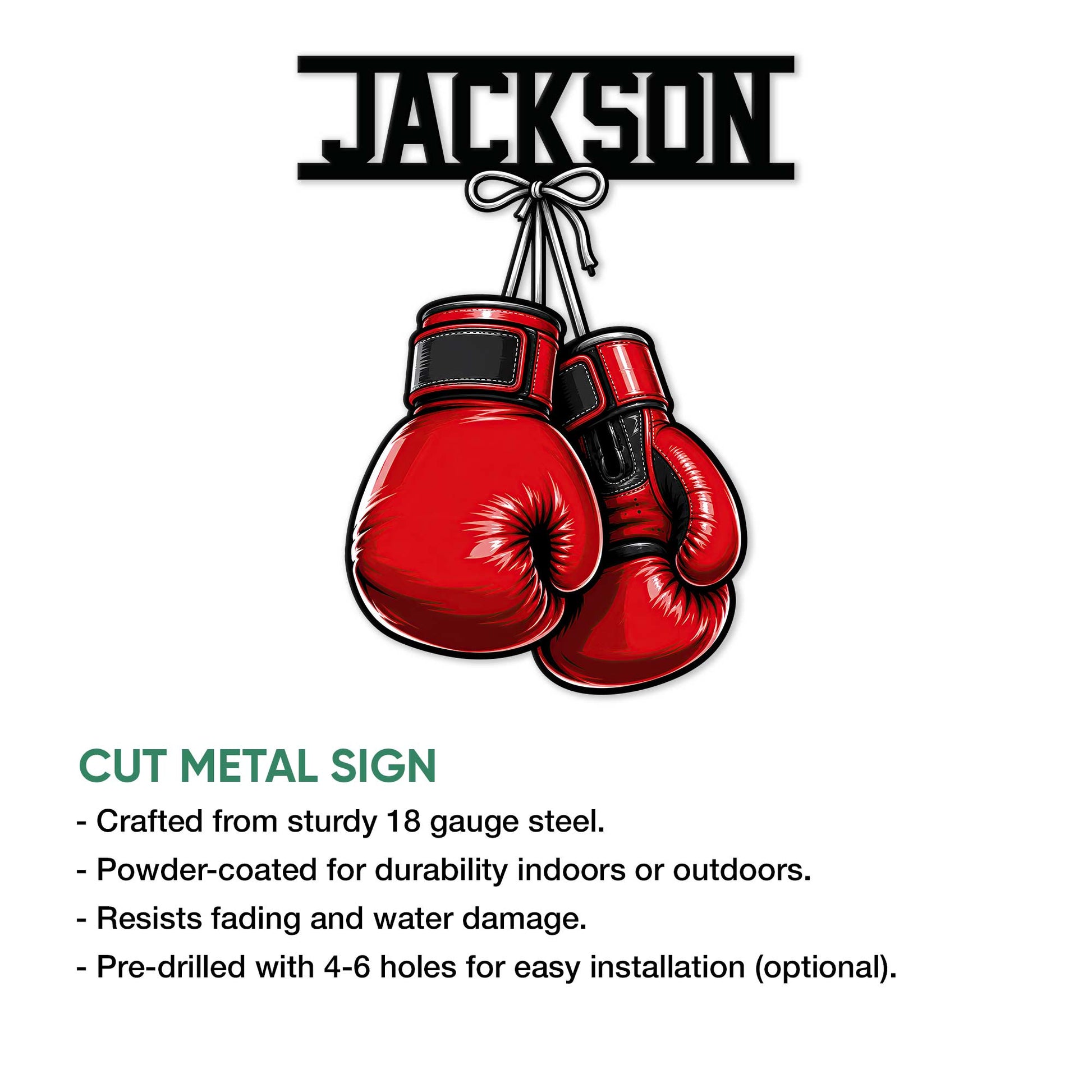 Boxing gloves metal sign product graphic with vivid red gloves and a clean cut-metal design