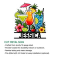 Tropical cocktail metal sign product overview showing the colorful drink artwork and cut metal sign presentation