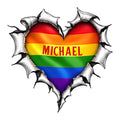 Custom LGBTQ pride metal sign featuring a rainbow heart framed by a dramatic torn-metal design