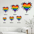 LGBTQ pride heart metal sign size guide showing available square dimensions from 8 to 24 inches