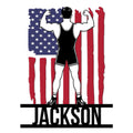 Custom wrestling metal sign featuring a flexing wrestler silhouette over a distressed American flag