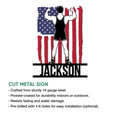 Wrestling metal sign feature graphic showing a flexing athlete, cut-metal design, and indoor or outdoor display