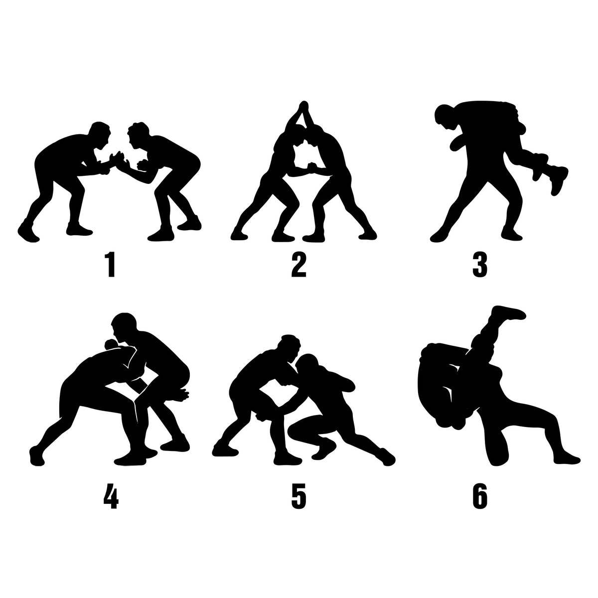 Wrestling style selection guide showing six numbered grappling silhouette options for the sign artwork