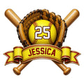 Custom softball metal sign featuring a softball, crossed bats, catcher’s mitts, and a bold banner