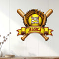 Softball wall sign displayed on a white paneled wall as sporty home decor