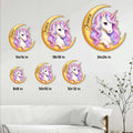 Unicorn crescent moon metal sign size guide showing 8, 10, 12, 14, 18, and 24 inch options